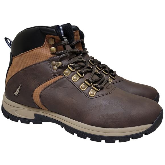 Nautica Men Ortler Lace Up Hiking Ankle Boot Size US 11M Brown Faux Leather